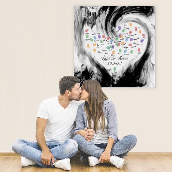 Fingerabdruck-Leinwand - Brennendes Herz SW - Fingerabdruck Leinwand