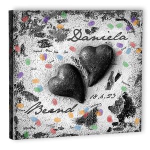 Fingerabdruck-Leinwand - Zwei Herzen SW - Fingerabdruck Leinwand