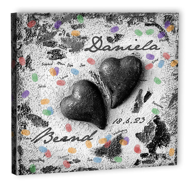 Fingerabdruck-Leinwand - Zwei Herzen SW - Fingerabdruck Leinwand