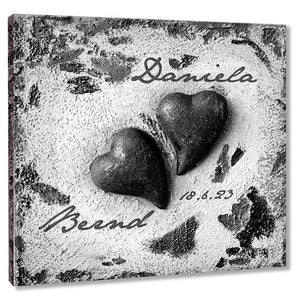 Fingerabdruck-Leinwand - Zwei Herzen SW - Fingerabdruck Leinwand