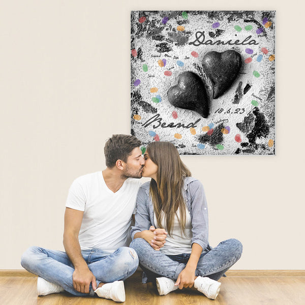 Fingerabdruck-Leinwand - Zwei Herzen SW - Fingerabdruck Leinwand