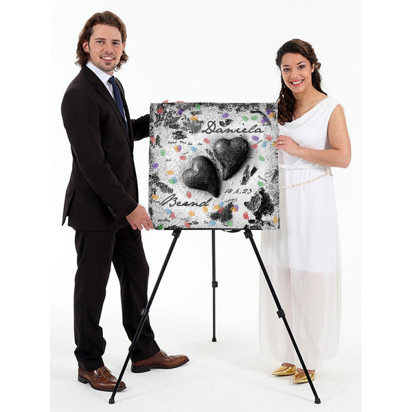 Fingerabdruck-Leinwand - Zwei Herzen SW - Fingerabdruck Leinwand