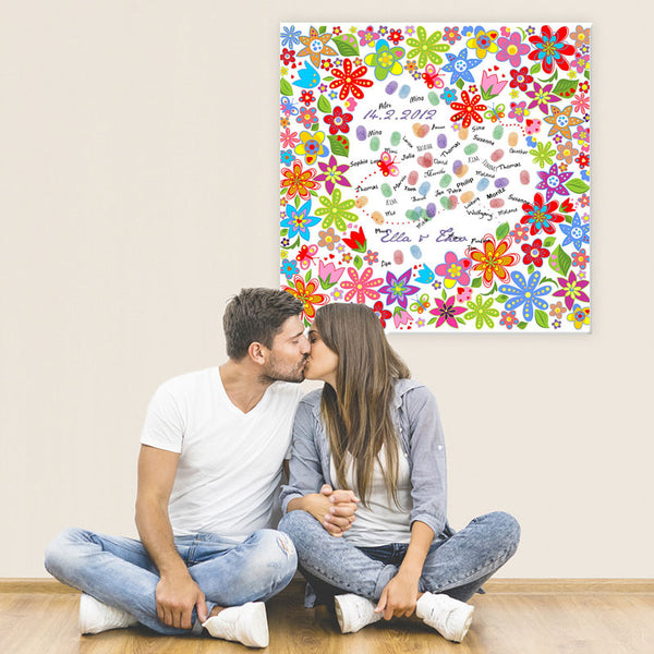 Fingerabdruck-Leinwand - Blumenherz - Fingerabdruck Leinwand