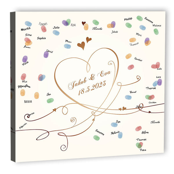 Fingerabdruck-Leinwand - Geschwungenes Herz - Fingerabdruck Leinwand