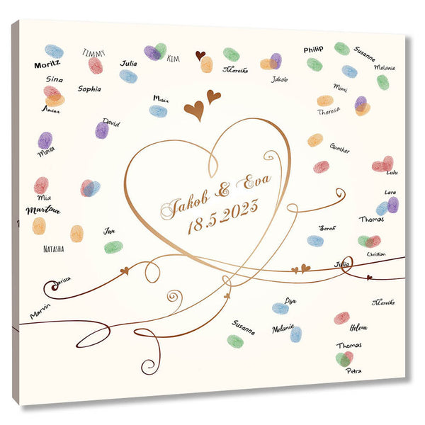 Fingerabdruck-Leinwand - Geschwungenes Herz - Fingerabdruck Leinwand