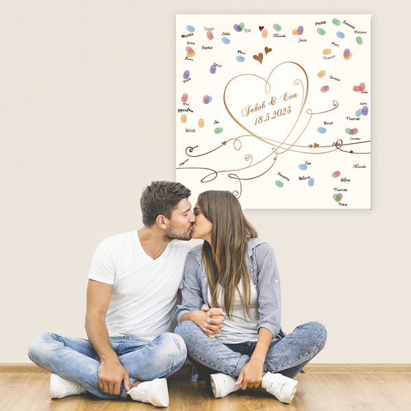 Fingerabdruck-Leinwand - Geschwungenes Herz - Fingerabdruck Leinwand