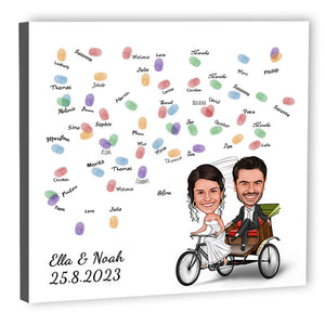 Fingerabdruck-Leinwand - Hochzeitspaar Fahrrad (fpca979) - Fingerabdruck Leinwand