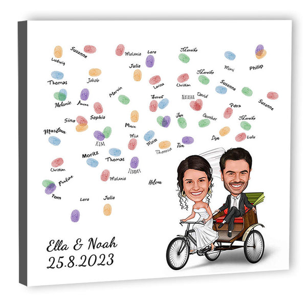 Fingerabdruck-Leinwand - Hochzeitspaar Fahrrad (fpca979) - Fingerabdruck Leinwand