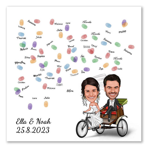 Fingerabdruck-Leinwand - Hochzeitspaar Fahrrad (fpca979) - Fingerabdruck Leinwand