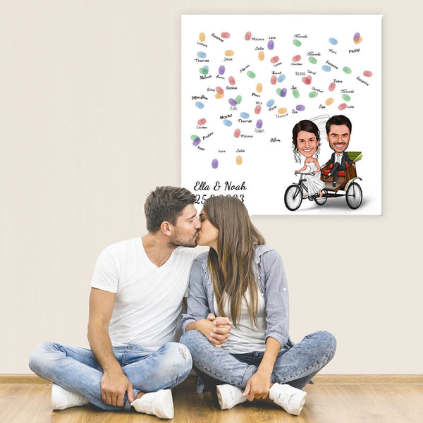 Fingerabdruck-Leinwand - Hochzeitspaar Fahrrad (fpca979) - Fingerabdruck Leinwand