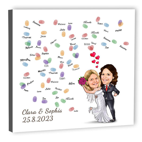 Fingerabdruck-Leinwand - Hochzeitspaar 2 Frauen (fpca1003) - Fingerabdruck Leinwand
