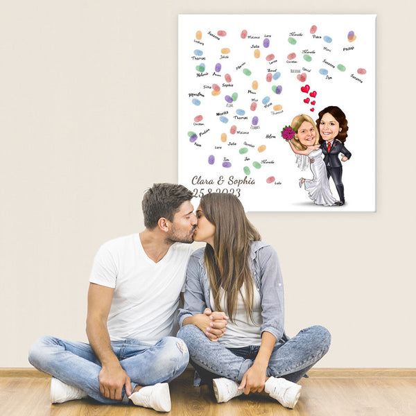 Fingerabdruck-Leinwand - Hochzeitspaar 2 Frauen (fpca1003) - Fingerabdruck Leinwand