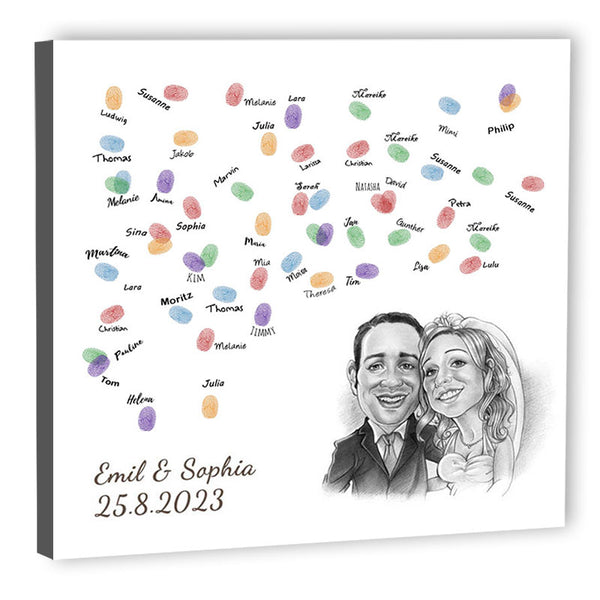 Fingerabdruck-Leinwand - Hochzeitspaar Karikatur (fpca1143) - Fingerabdruck Leinwand