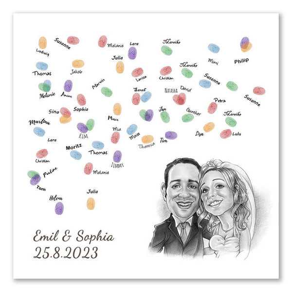 Fingerabdruck-Leinwand - Hochzeitspaar Karikatur (fpca1143) - Fingerabdruck Leinwand