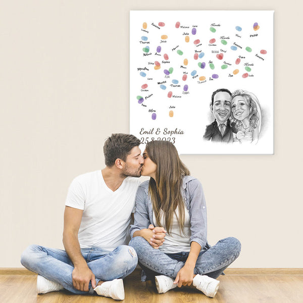 Fingerabdruck-Leinwand - Hochzeitspaar Karikatur (fpca1143) - Fingerabdruck Leinwand