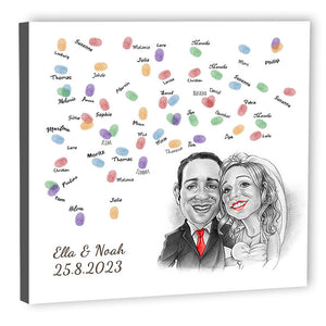 Fingerabdruck-Leinwand - Hochzeitspaar Karikatur Rot (fpca1143r) - Fingerabdruck Leinwand