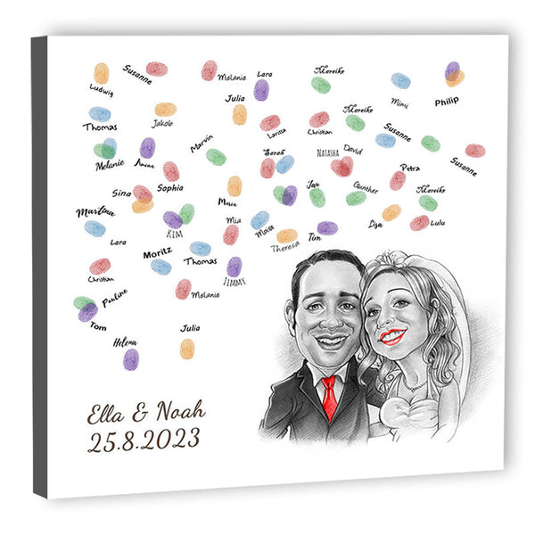 Fingerabdruck-Leinwand - Hochzeitspaar Karikatur Rot (fpca1143r) - Fingerabdruck Leinwand
