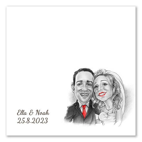 Fingerabdruck-Leinwand - Hochzeitspaar Karikatur Rot (fpca1143r) - Fingerabdruck Leinwand