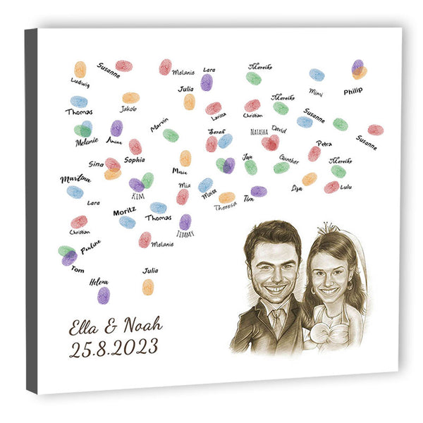 Fingerabdruck-Leinwand - Hochzeitspaar Karikatur Sepia (fpca1143s) - Fingerabdruck Leinwand