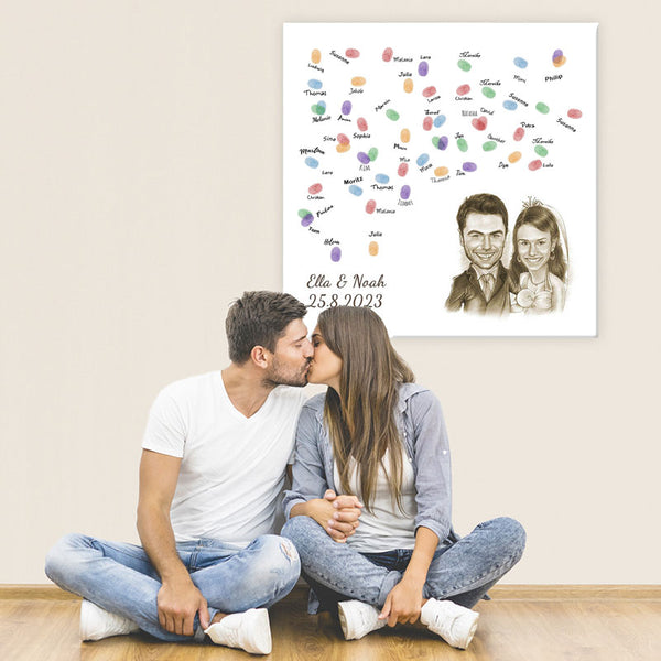 Fingerabdruck-Leinwand - Hochzeitspaar Karikatur Sepia (fpca1143s) - Fingerabdruck Leinwand
