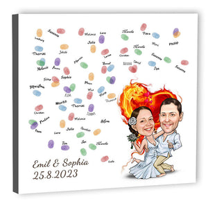 Fingerabdruck-Leinwand - Hochzeitspaar Feuerherz (fpca1207) - Fingerabdruck Leinwand