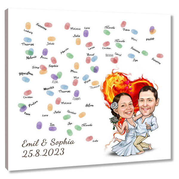 Fingerabdruck-Leinwand - Hochzeitspaar Feuerherz (fpca1207) - Fingerabdruck Leinwand
