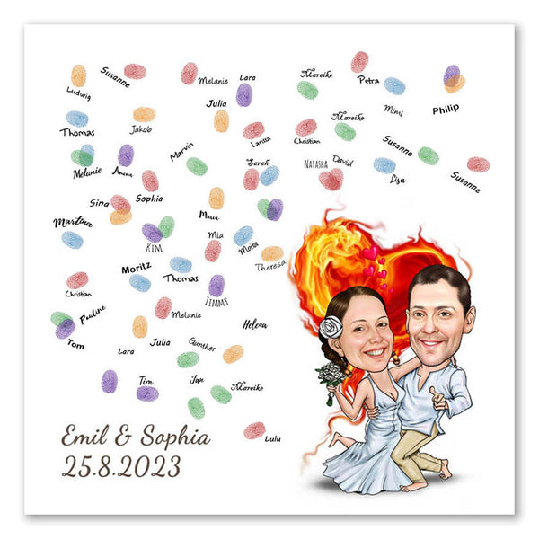 Fingerabdruck-Leinwand - Hochzeitspaar Feuerherz (fpca1207) - Fingerabdruck Leinwand