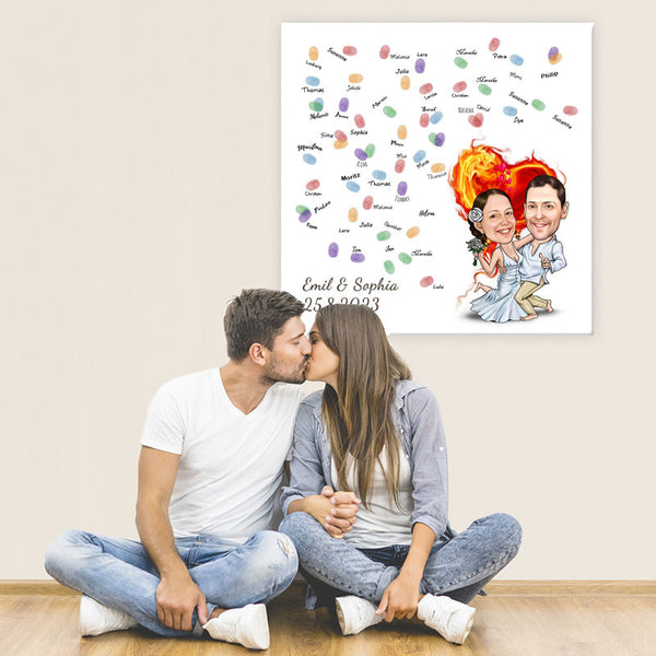 Fingerabdruck-Leinwand - Hochzeitspaar Feuerherz (fpca1207) - Fingerabdruck Leinwand