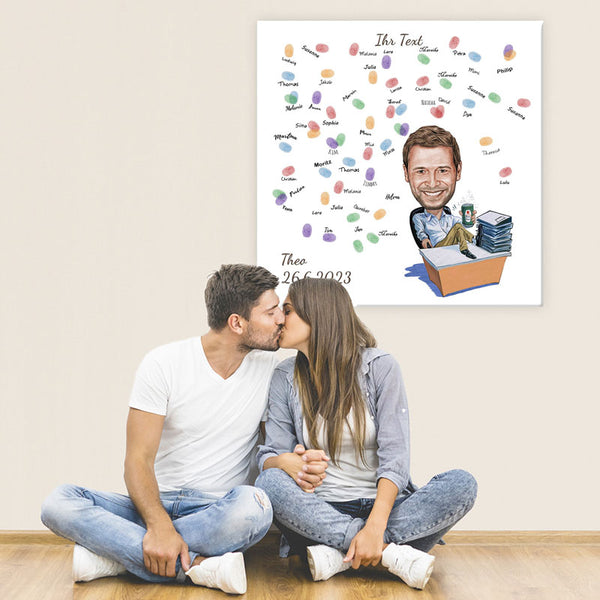 Fingerabdruck-Leinwand - Karikatur Schreibtisch (fpca3281) - Fingerabdruck Leinwand