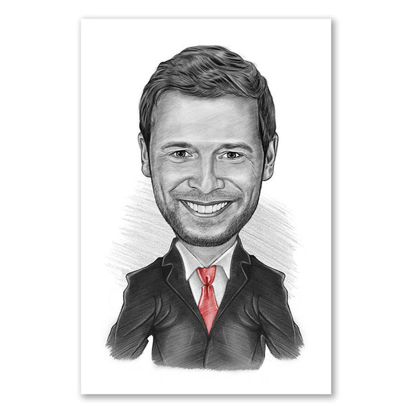 Dibujo a lápiz digital en blanco y negro y rojo a partir de una foto - estilo caricatura (d-kar-swr)